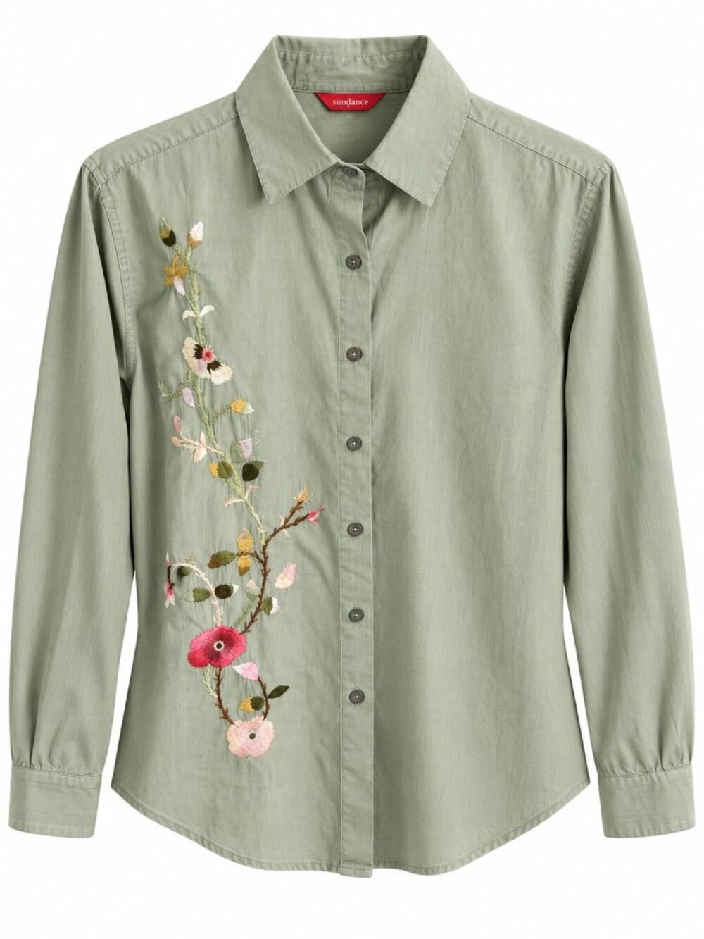 Floral Embroidered Sage Green Button-Up Shirt By Sundance Women’s